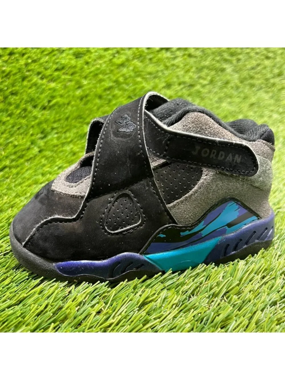 Nike Air Jordan 8 Retro Toddler Size 7C Black Gray Blue Athletic Shoes Sneakers